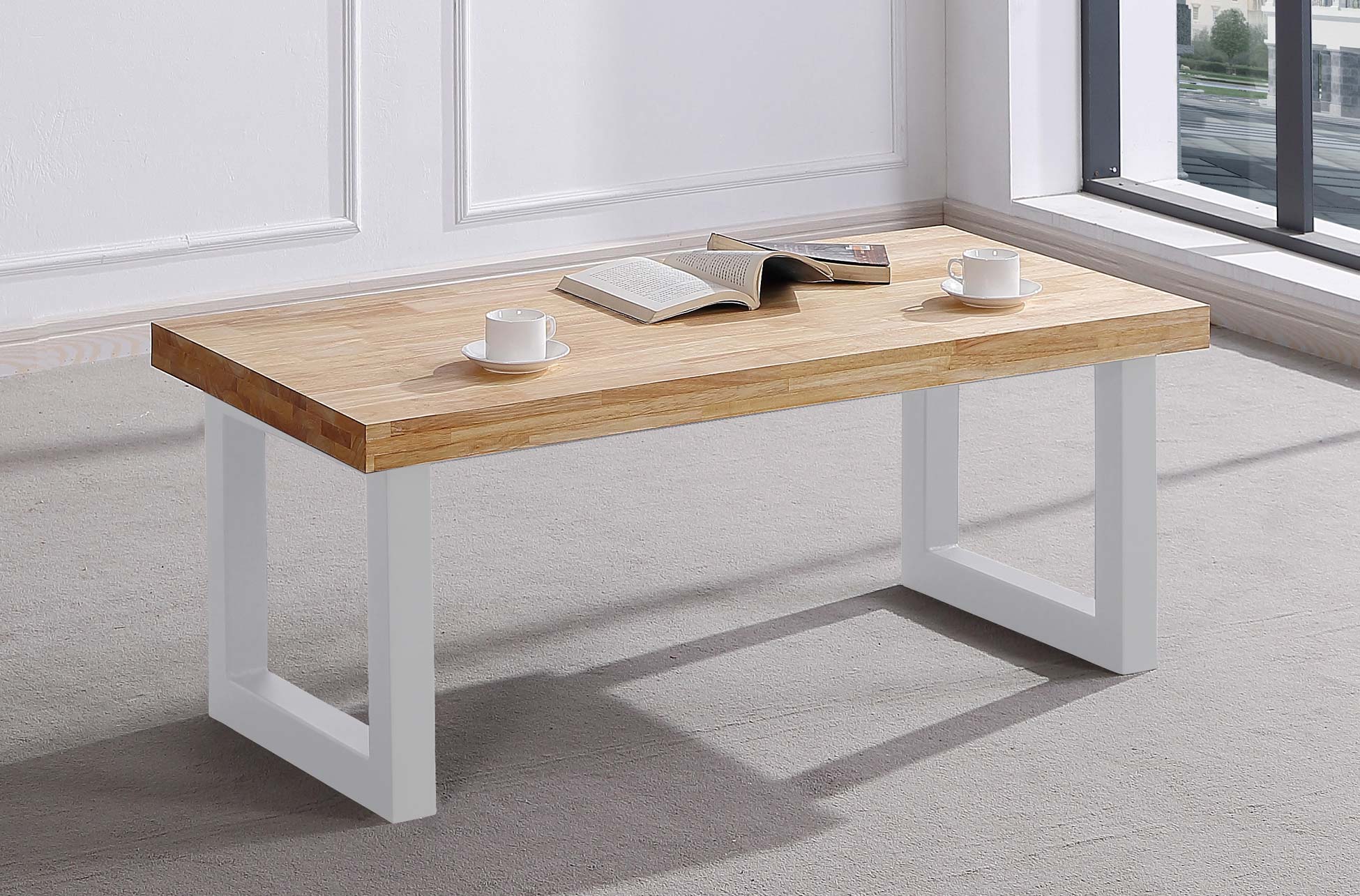 MESA DE CENTRO ELEVABLE LOFT BLANCO TAPA ROBLE NATURAL